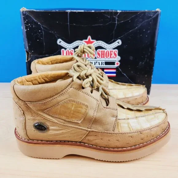 Los Altos Mens Size 7.5 Exotic Shoes Oryx Caiman Crocodile Ostrich‎ Ankle Boots